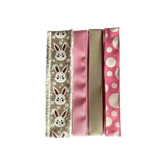 Pink Beige Bunny DIY Easter Wreath Kit, Spring Rabbit Sign & Ribbon Bundle Set - Picture 3 of 5